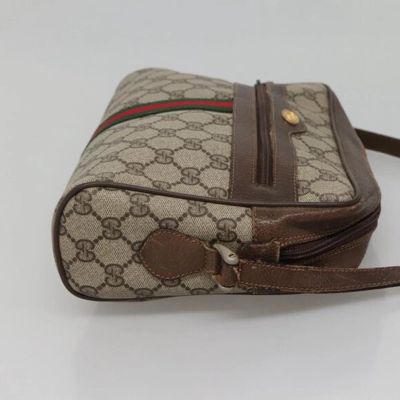 GUCCI GG Supreme Web Sherry Line Shoulder Bag PVC Beige Gold Red Auth gh559 - Picture 5 of 14